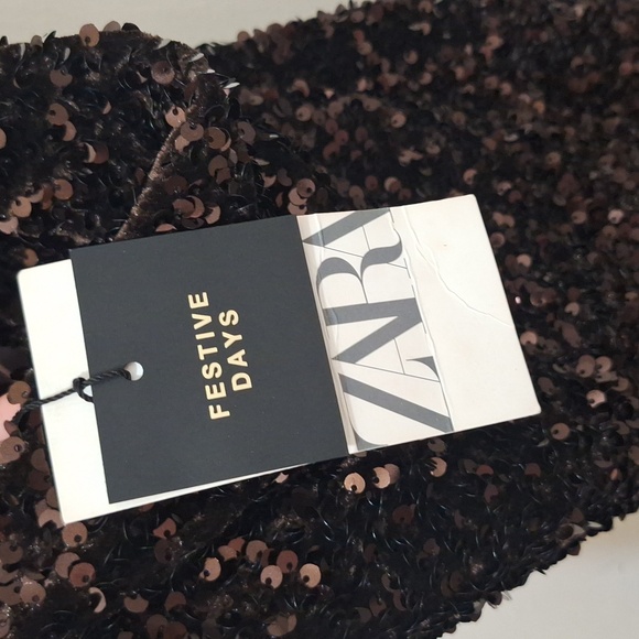NWT ZARA SEQUIN MINI DRESS OPEN BACK BROWN FESTIVE COLLECTION - Picture 6 of 9